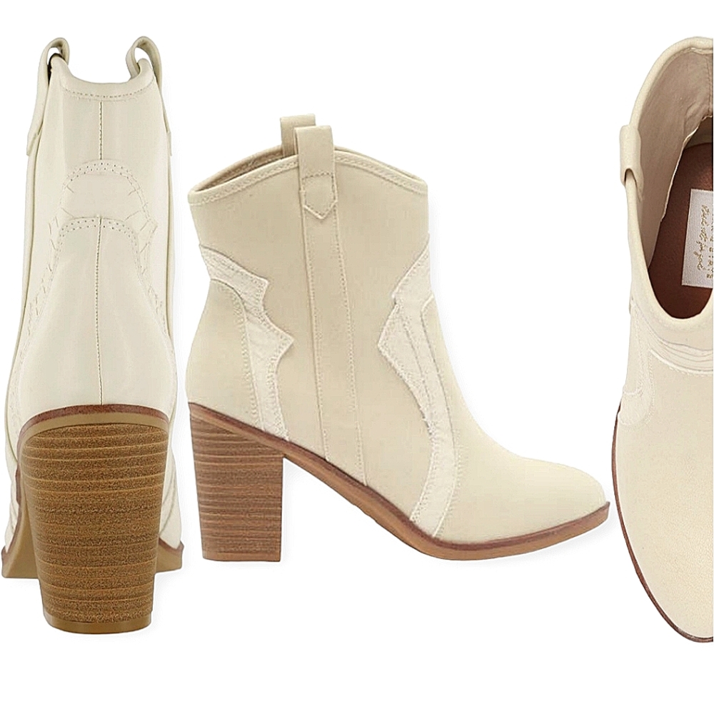 Western Ankle Booties Ivory Cream Suede Cowboy Boots by Altar'D State